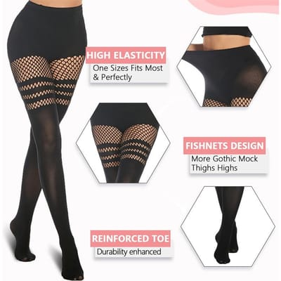 Kave 1 Paar Dames Zwarte Kunstlederen Dijhoge Panty's Nep Kousen met Jarretel Streepjes Goth Visnet Over de Knie Sokken voor Trui Dans 40-85kg