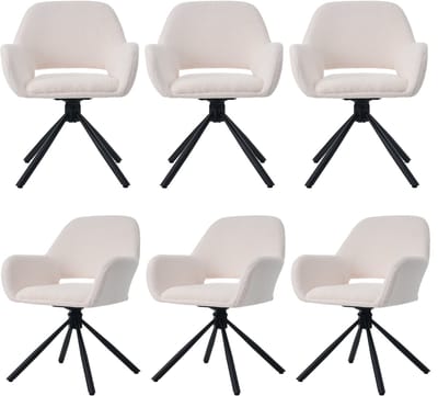 Lamswollen stofeetkamerstoelen - set van 6 met armleuningen - modern minimalistisch - eetkamerstoelen - lounge draaistoel - wit