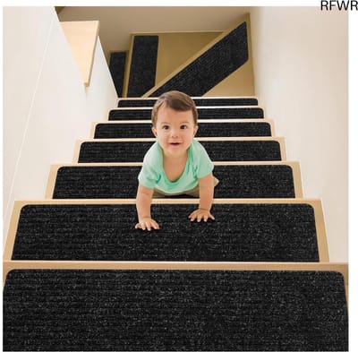 RFWR® Antislip Trapmatten - 14 Stuks Zelfklevende Tapijtlopers voor Trappen, Zwart, 20 x 76 cm