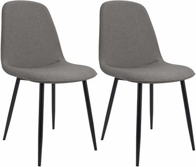 CLP Maryam Set van 2 eetkamerstoelen - klassiek - met rugleuning - zwart metalen frame - belastbaar tot 150 kg - Stof/licht grijs