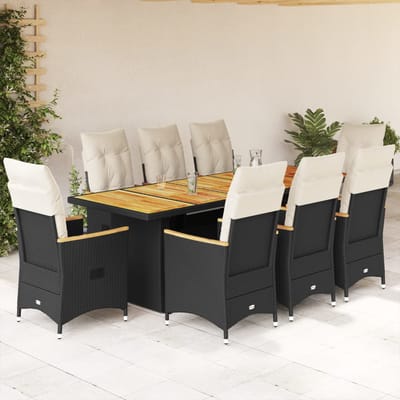 vidaXL - 9-delige - Tuinset - met - kussens - poly - rattan - zwart