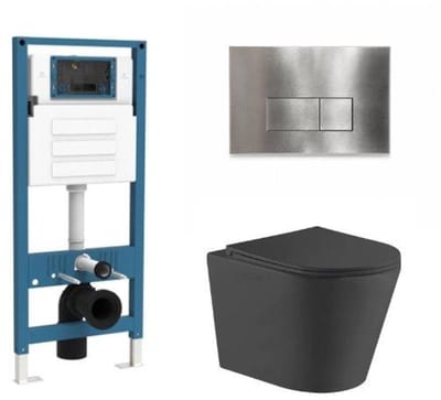 QeramiQ Dely Toiletset - inbouwreservoir Qeramiq Flush - slim zitting - metaal RVS bedieningsplaat - rechthoekige knoppen - mat zwart