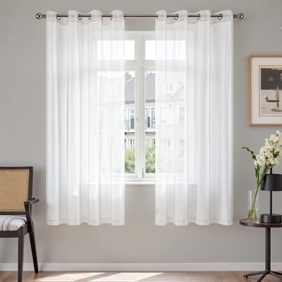 Gordijnen met oogjes, transparante gordijnen, 175 x 140 cm, set van 2 voile, gordijnen, woonkamer, moderne gordijnen, slaapkamer, raamdecoratie, overgordijnen met inslagringen, wit