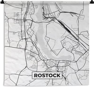 Wandkleed - Wanddoek - Kaart - Rostock - Plattegrond - Stadskaart - 180x180 cm - Wandtapijt