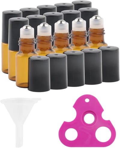 15 Stuks Rollerflessen van Glas - Herbruikbare Flessen met RVS Rollerball voor Aroma-olie, Aromatherapie en Massage-oliën, 2ml