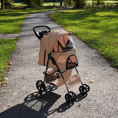 Hondenbuggy met regenhoes - beige - 15 kg - opvouwbaar