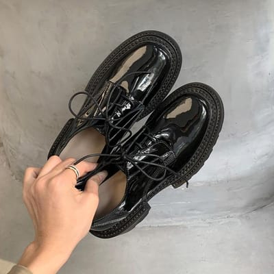 Nouvelles chaussures à lacets en cuir véritable pour femmes, chaussures à plateforme plates à bout rond, chaussures faites à la main pour femmes, taille 34 à 42 34 noir