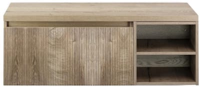 Frozen 3D Badmeubelset 120 cm - Greeplijst in Kleur - Wastafel Regaalkast met Bovenblad Grain Oak