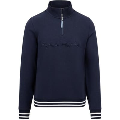 Fynch-Hatton Trui Zip Troyer Chunky Uni Color Tone-on-Tone Logo Navy / male