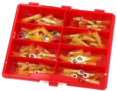 Kalitec KALI-1542 Assortimentsdoos met gele krimpkous | Krimpratio 3:1 | Temperatuurbereik -40°C tot 110°C | Materiaal: Polyolefine | 4-6 mm² | Krimpaansluitingen | Krimphuls
