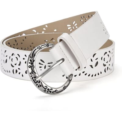 Dames Retro Vintage Boheemse Etnische Uitgesneden Casual Decoratie Riem Modieus Veelzijdig Jeans Accessoire 107cm wit