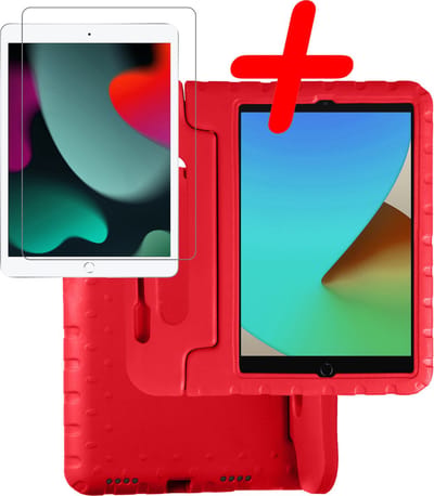 Hoesje Geschikt voor Apple iPad 7 (2019) - 10.2 inch - 7e Generatie - Met Screenprotector - Kinderhoes Shockproof Bumper - Kidsproof Case - Tablet Hoes - Kinder Hoes Cover - Rood
