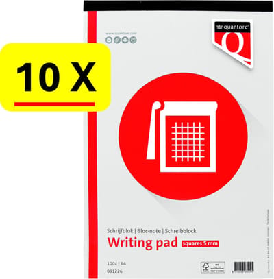10 x Schrijfblok Quantore - A4 - ruit 5mm - 100vel - 60gr - voordeelset