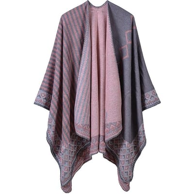 Dames Poncho Sjaal Vest Gestreepte Vintage Warme Kaap Sjaal Lange Sjaals Pashmina Bovenkleding One Size roze