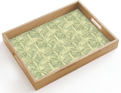 Dienblad hout 40x30 cm - Schootdienblad - Palmwoud - Tropisch - Groen - Borrelplank rechthoek - Plateau dienbladen