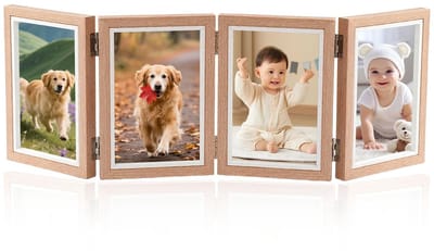 Dailygoods- Fotolijst 4 foto's - Opvouwbaar ontwerp - Houten fotolijst - Collage 10 x 15 cm - Tafelstandaard - Roestvrijstalen scharnieren - Collagefotolijst