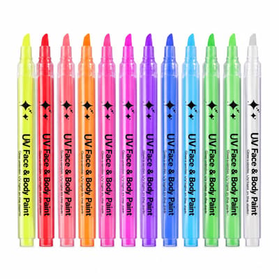 Set van 12 UV-fluorescerende markers - zichtbaar onder blacklight - schuine punt - uitwisbaar