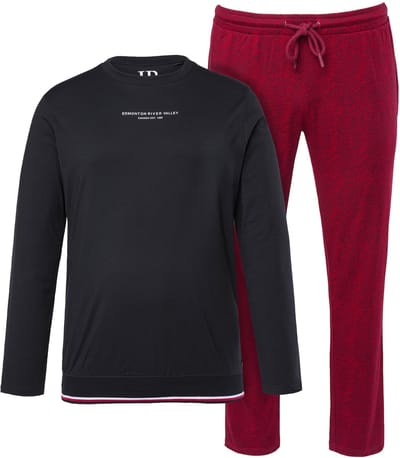 JP 1880 - Heren - Pyjama Buik-Fit loungewear T-shirt lange broek met patroon - Donkerrood - Maat L