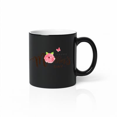 Zwarte Magic Mok 330 ml – Fijne Moederdag Warmtegevoelige Mok – Bloemen Design – Cadeau voor Mama