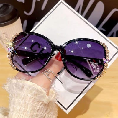 Zomer Glanzende Strass Zonnebril Oversized UV-Bescherming Gegradueerde Lens Zonnebrillen voor Vrouwen