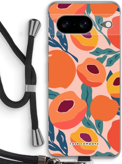 Case Company® - Hoesje met koord geschikt voor Google Pixel 8 hoesje met Koord - Perzik - Telefoonhoesje met Zwart Koord - Bescherming aan alle Kanten en Over de Schermrand