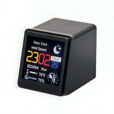 Klein Draagbaar Slim Wifi Weerstation – Temperatuur, Vochtigheid, Hygrometer, Digitale Tijd, Wekker, Binnen- en Buitentemperatuur, Desktopdecoratie, Bureau Gadget voor Thuis, Kantoor, Slaapkamer en Keuken- ZWART