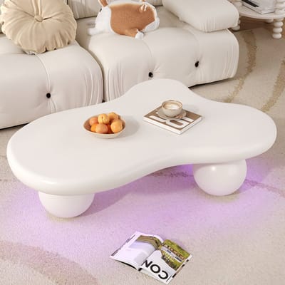 Komhtom Witte salontafel in wolkdesign met ledverlichting – keuze uit 16 kleurensalontafelwolkdesignronde poteneen elegante toevoeging aan een moderne woonkamer of kinderkamer.