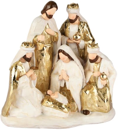 Dekoratief | Ensembel kerststalfiguren, goud/wit, resina, 18x10x18cm | A255041
