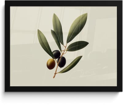 Poster in lijst - Fotolijst 40x30 cm - Posters - Olijftak - Donkergroen - Olijven - Posterlijst zwart - Decoratie - Wanddecoratie woonkamer - Muurdecoratie slaapkamer