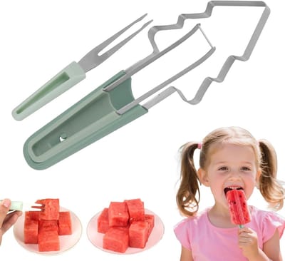 3-in-1 Watermeloen Snijder van RVS, Draagbare Melon Cutter voor Fruit en Picknicks, Ideaal voor Kamperen en Tuinfeesten