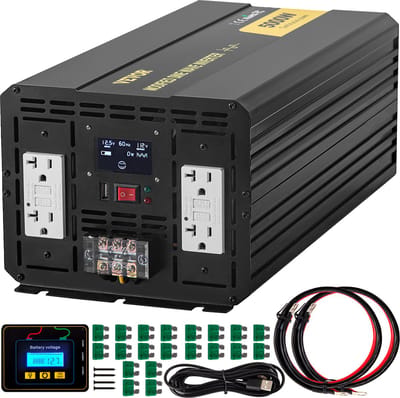 VEVOR 5000W gemodificeerde sinusgolfomvormer, 12V DC naar 110V AC voertuigadapter, met LCD, afstandsbediening, LED-verlichting en aardlekschakelaar voor campers, vrachtwagens, boten en buitenavonturen