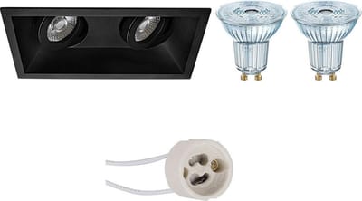 LED Spot Set - LEDVANCE Parathom PAR16 940 36D - Pragmi Zano Pro - GU10 Fitting - Dimbaar - Inbouw Rechthoek Dubbel - Mat Zwart - 3.4W - Natuurlijk Wit 4000K - Kantelbaar - 185x93mm