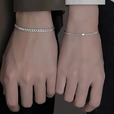 2 stuks Eenvoudige Roestvrijstalen Armband Set voor Koppel Unisex Vrouwen Mannen Geliefde Kristallen Hart y Ketting Armbanden Sieraden gray