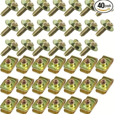 40 stuks Duurzame Gouden Carrosseriebout & U-Moer Clip Kit M6-1.0 Metalen Bevestigingsmiddelen voor Motoronderplaat, Bumper & Spatbordbekleding, Spatscherm Beschermplaat Bouten