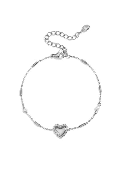 Bijoutheek Armband (Sieraad) Fijn Hart Parel Steentje Zilverkleurig