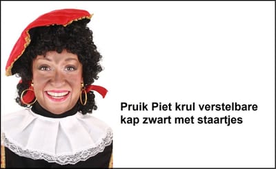 Pieten pruik luxe zwart met staartjes verstelbare kap - Sinterklaas feest thema feest Sint en Piet