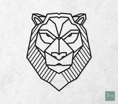 Laserfabrique Wanddecoratie - Geometrische Leeuw - Medium - Zwart - Geometrische dieren en vormen - Houten dieren - Muurdecoratie - Line art - Wall art