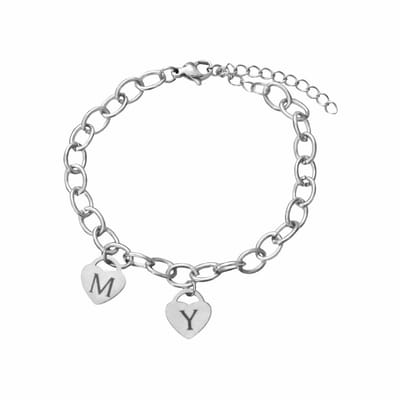 Schakelarmband Hart met 2 Initialen Zilver