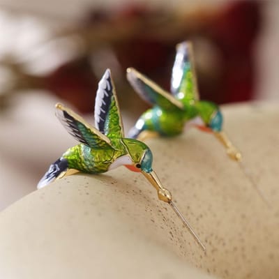 Creatieve Leuke Vliegende Kolibrie Stud Oorbellen Mode Kleurrijke Schildering Olie Dier Vogel Oorbellen Vrouwen Trouwring Sieraden brown