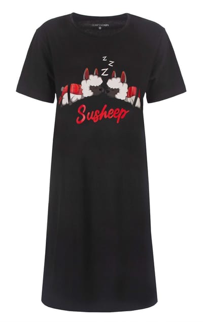Temptation Dames Nachthemd - Slaapkleedje - Katoen - Zwart - Maat 3XL