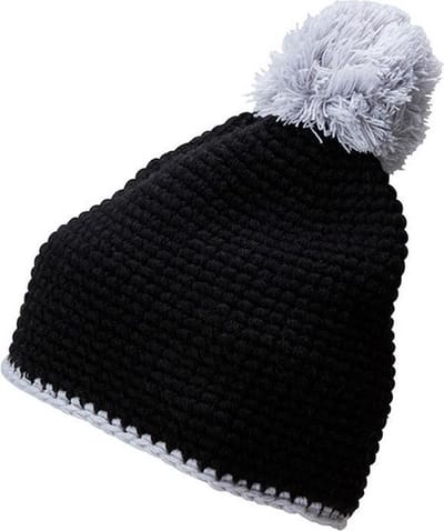 Myrtle Beach - Unisex Contrasterende Gestreepte Muts met Pompom (Zwart/Grijs)