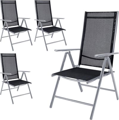 Casaria 4 Tuinstoelen - Inklapbaar Aluminium Verstelbaar - Zilver