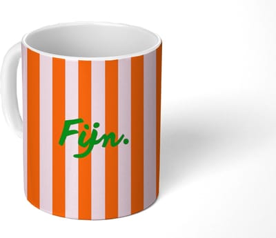 Mok - Koffiemok - Patroon - Oranje - Fijn - Strepen - Mokken - 350 ML - Beker - Koffiemokken - Theemok - Mok met Tekst
