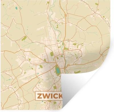 Muurstickers - Sticker Folie - Zwickau - Plattegrond - Kaart - Vintage - Stadskaart - 100x100 cm - Plakfolie - Muurstickers Kinderkamer - Zelfklevend Behang XXL - Zelfklevend behangpapier - Stickerfolie