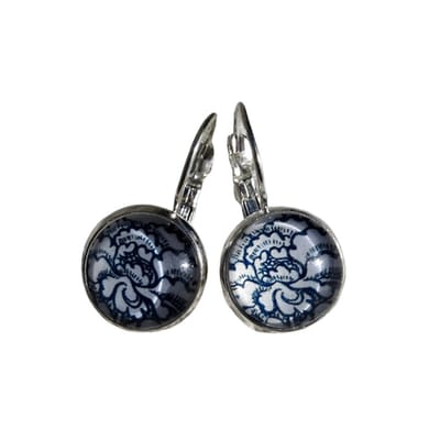 2 Love it Bouquet - Oorbellen - Lengte 3 cm - Diameter 12 mm - Blauw - Wit - Zilverkleurig