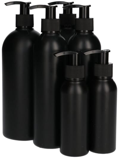 6x Kunststof Zwarte Fles met Dispenser Pomp - 100ml, 250ml & 500ml - Plastic HDPE Flessen, Zeeppompje, Doseerfles, Zeepdispenser - HDPE Kunststof - Zwart