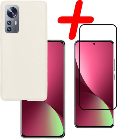 Hoesje Met Screenprotector - Geschikt voor Xiaomi 12 - Sterk & Shockproof - Back Cover - Siliconen Case - Telefoon Hoes - Wit
