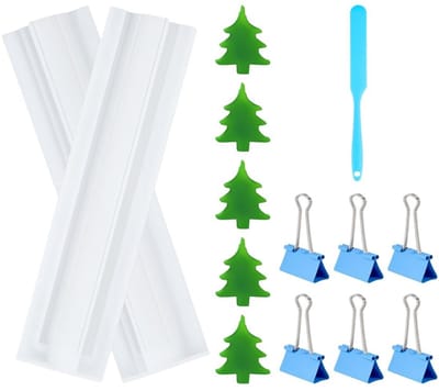 Dailygoods- Siliconen Mal Kerstboom - Set van 6 Stuks - Metalen Clips - Schraper - Voor Kaarsen/Zeep/Hars Ambachten - 27,8 x 7 cm - Zeepmal