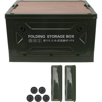 Opvouwbare Kampeer Opbergdoos met Houten Deksel Inklapbare Opbergbak Container met Wielen voor Auto black
