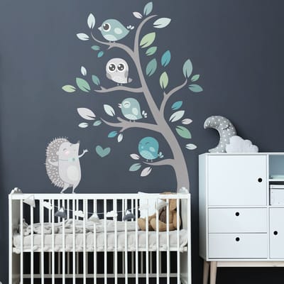 Muurstickers - Egel en vogels in de natuur - Zelfklevende stickers - 80x60cm